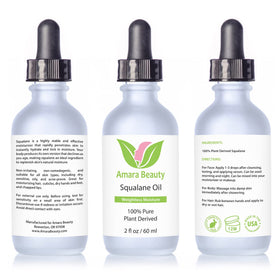 Amara Beauty bottle held in hand showing 2 fl oz scale and travel-friendly size