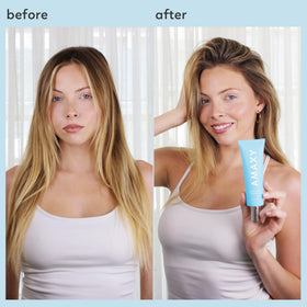 AMAXY before and after showing reduced greasiness and added volume
