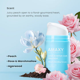 AMAXY bottle placed on bathroom vanity in a styling routine lifestyle setting for at-home salon results