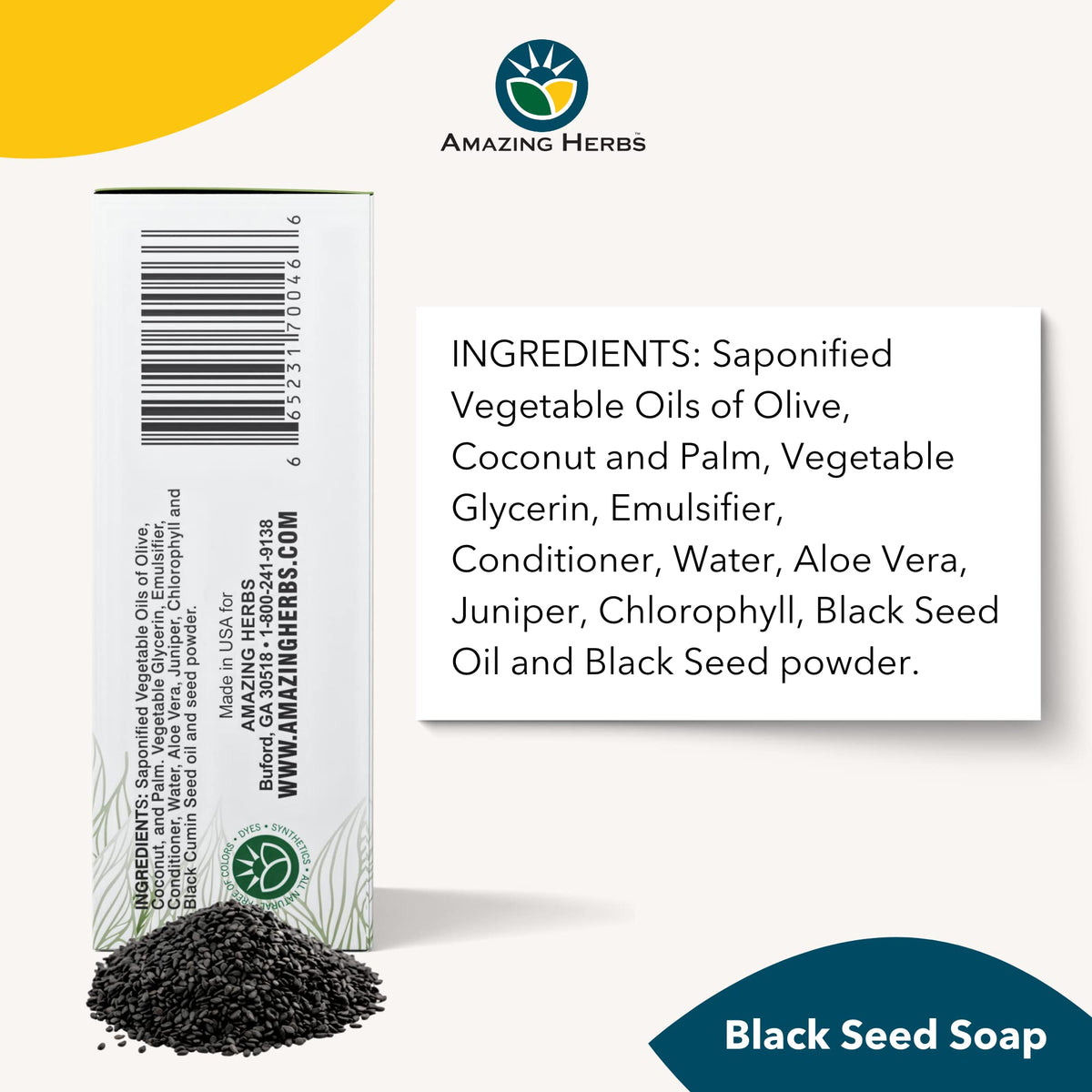 Amazing Herbs label and ingredient list detail emphasizing pure formulation