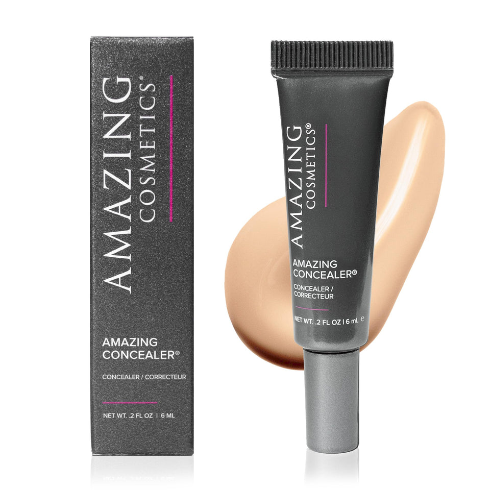 AmazingCosmetics concealer front packaging showing shade and compact size benefit