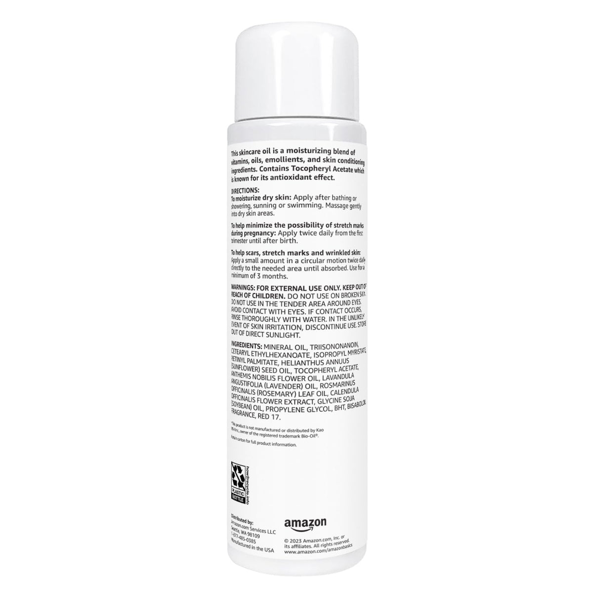 Amazon Basics bottle next to hand for scale showing travel-friendly 6.7 fl oz size benefit