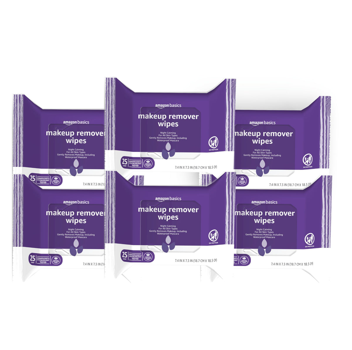 Amazon Basics front packaging showing six resealable night calming packs and convenience