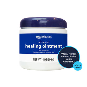 Amazon Basics ointment applied to lips and hand to soothe dryness