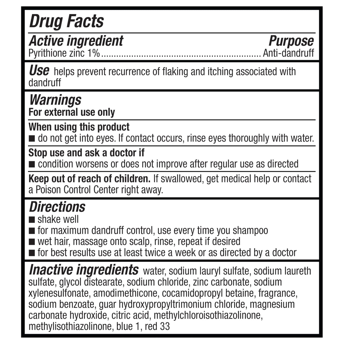 Amazon Basics ingredient label highlighting pyrithione zinc 1% active ingredient