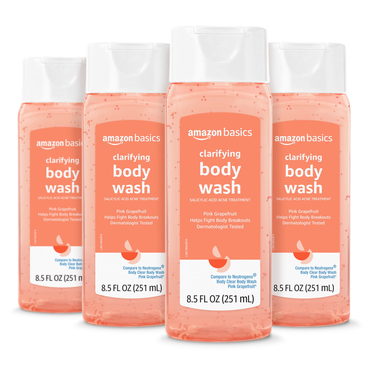 Amazon Basics front packaging showing bottles and bright grapefruit scent, clear supply