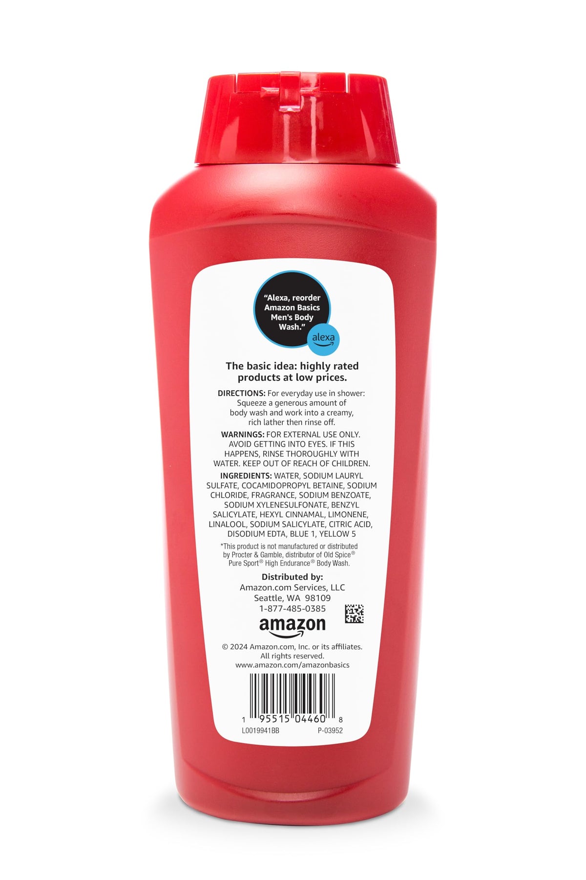 Amazon Basics back label with ingredients and directions, aiding informed purchase decisions