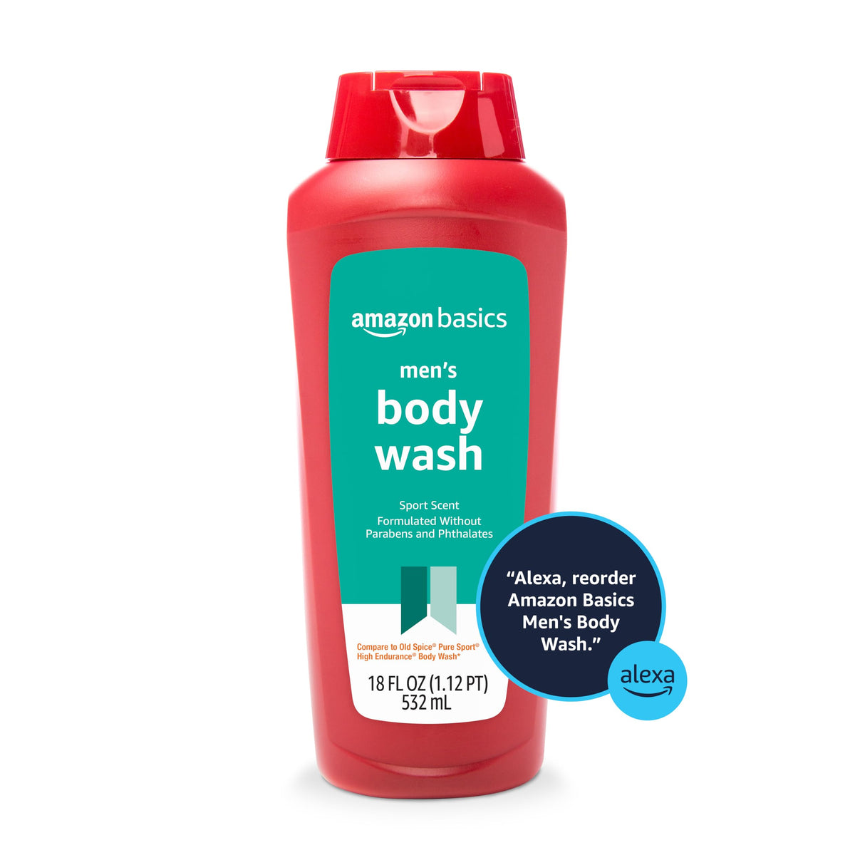 Amazon Basics bottle in shower setting demonstrating in-use refreshment after workouts benefit