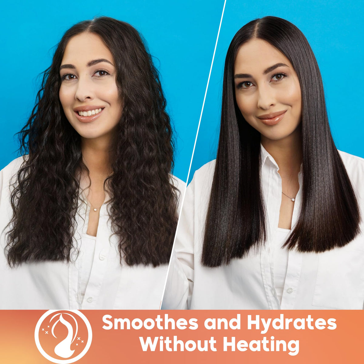 Amazonliss bottle on salon counter showing professional-grade smoothing results