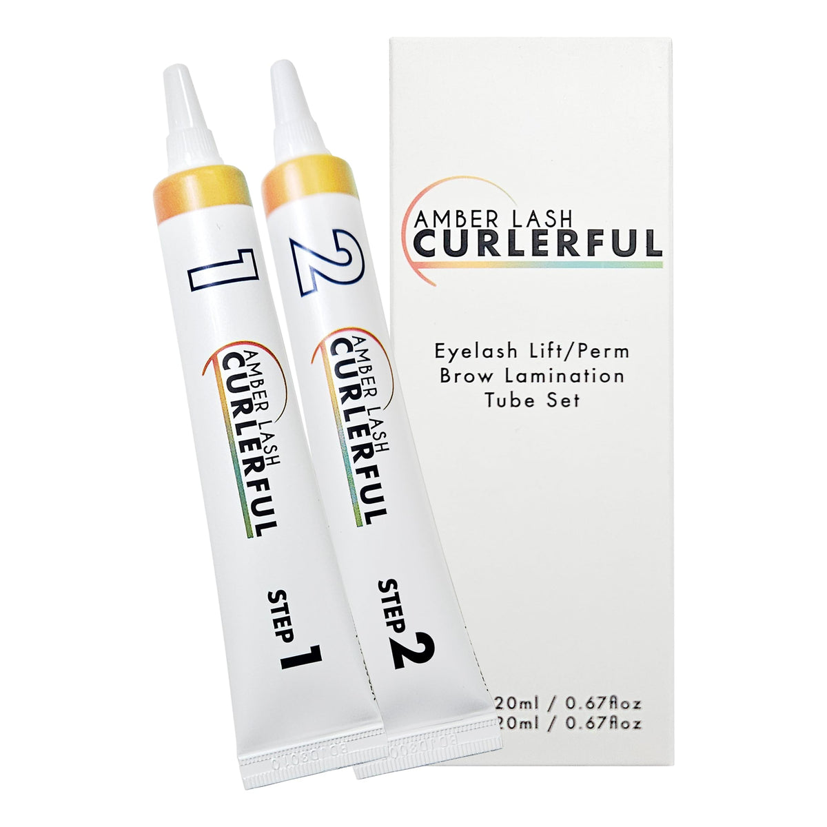 amber lash front packaging showing kit contents and benefit of professional lift
