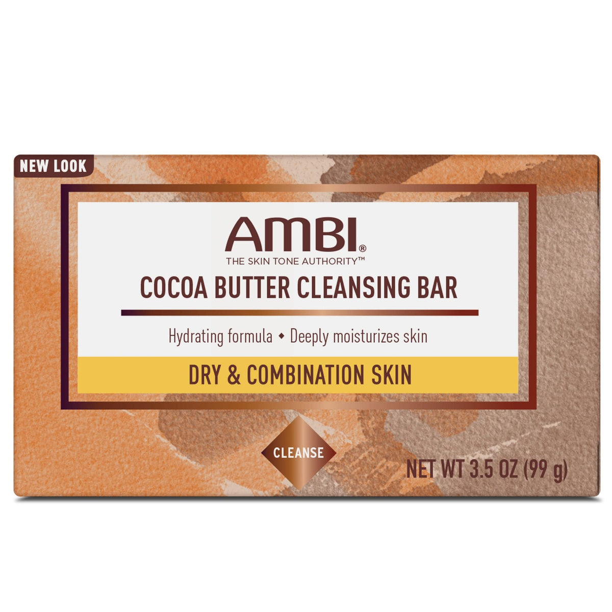 Close-up of Ambi bar texture highlighting cocoa butter richness and smooth surface for soft skin