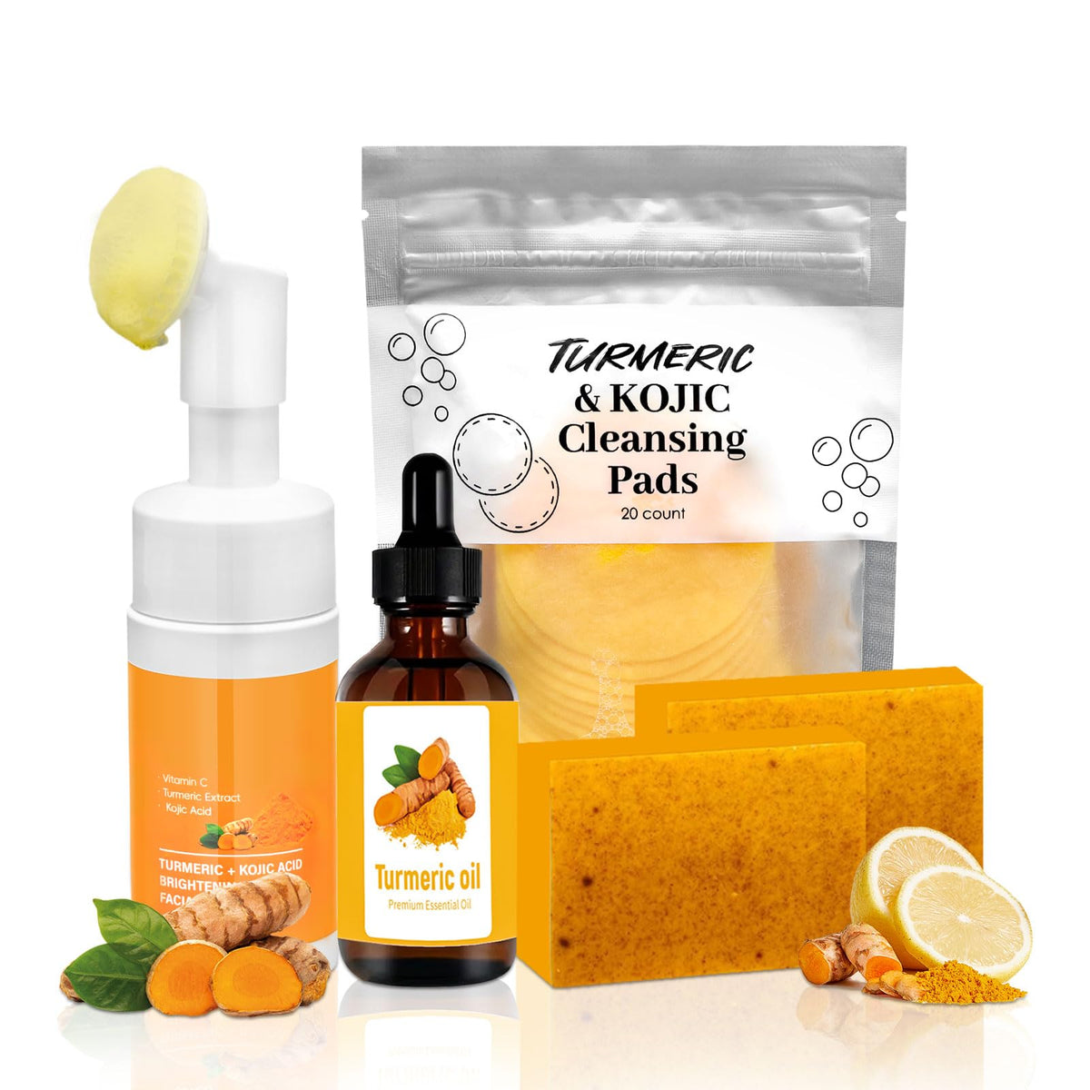 Amdele front packaging of turmeric wash and care set, clear kit for easy gifting