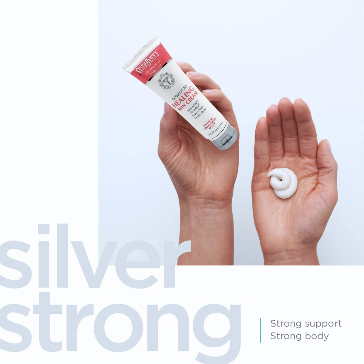 American Biotech Labs lotion on hand demonstrating smooth application