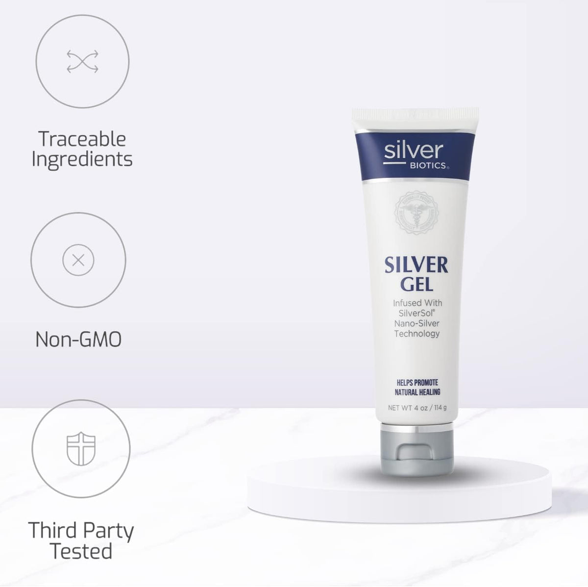 American Biotech Labs applying gel to palm for soothing and moisturizing effect