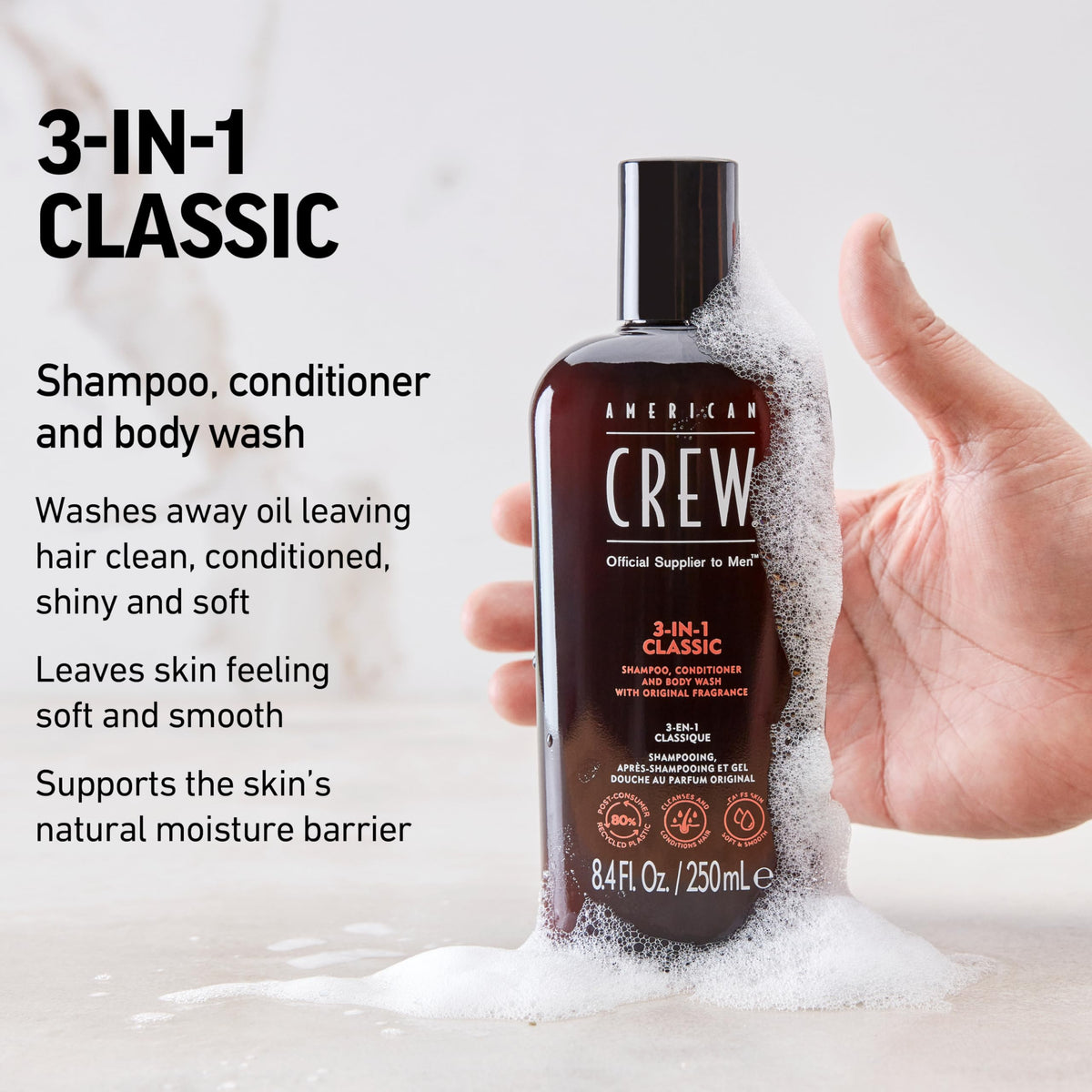 American Crew lather closeup, showing rich foam and effective cleansing