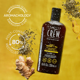 AMERICAN CREW label detail highlighting ingredients and product use