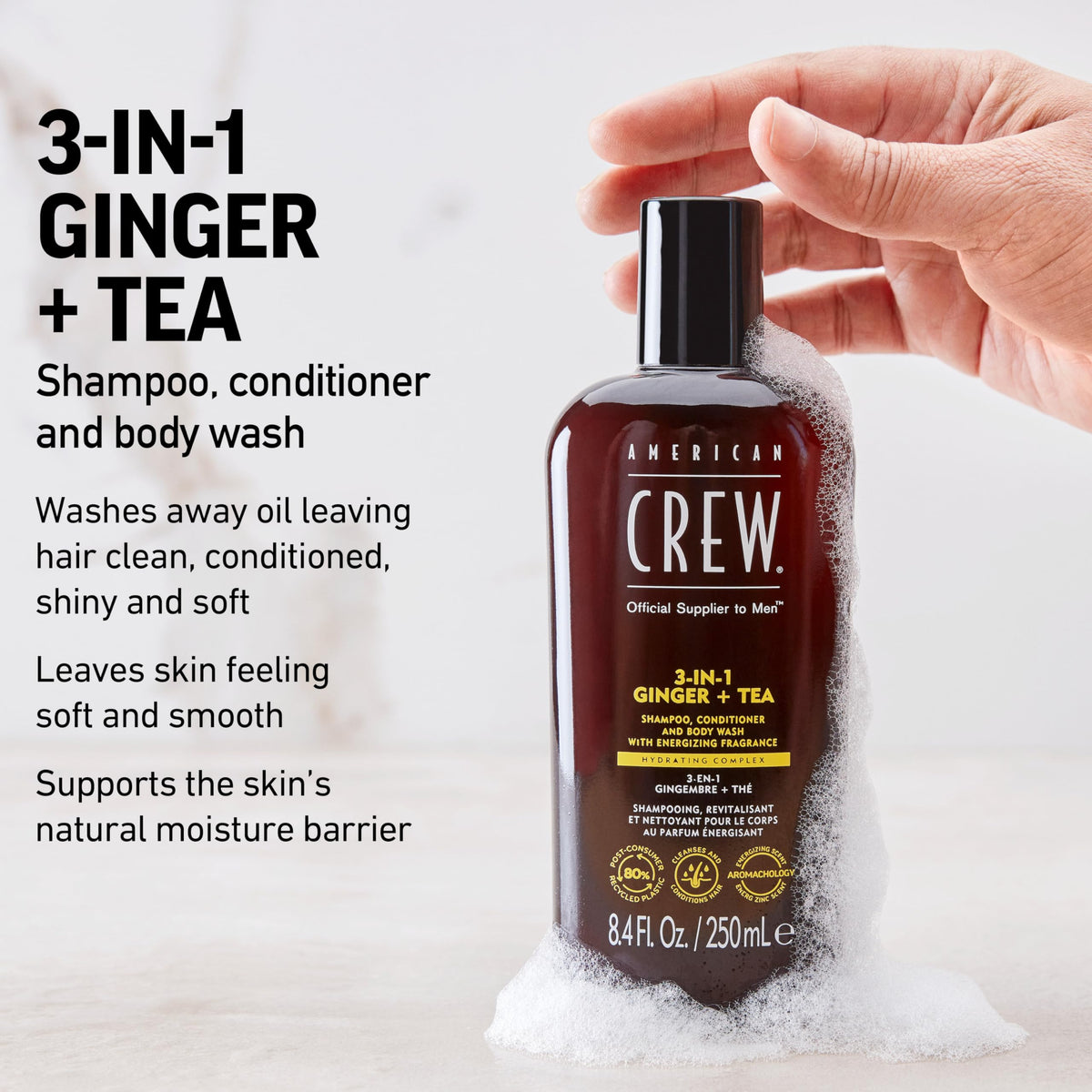 AMERICAN CREW creamy lather texture close-up showing cleansing action