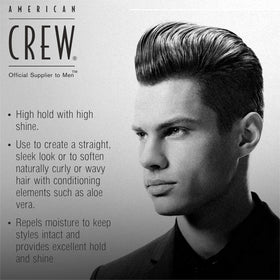 American Crew application on hands and hair demonstrating easy styling benefit