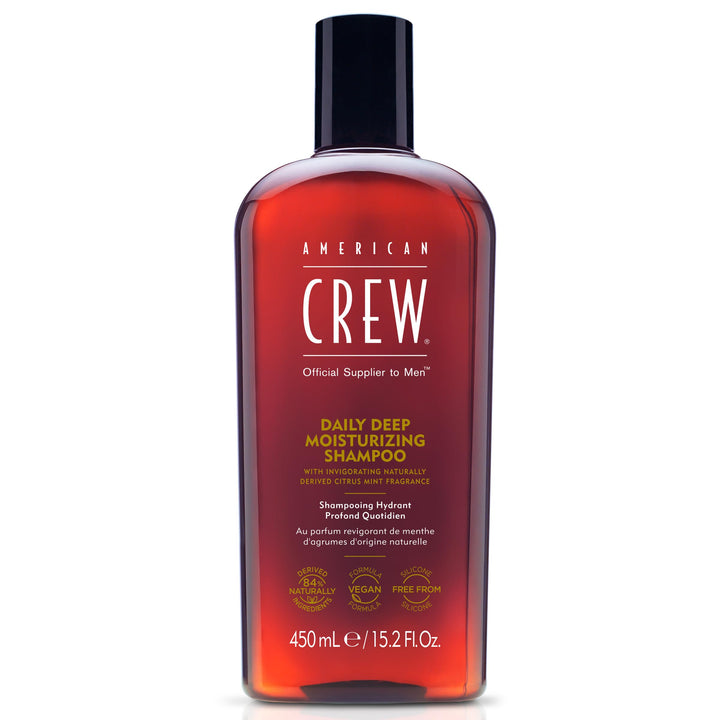 American Crew bottle front showing product branding and size benefit