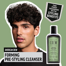 American Crew side label close-up highlighting product name and benefits for shoppers