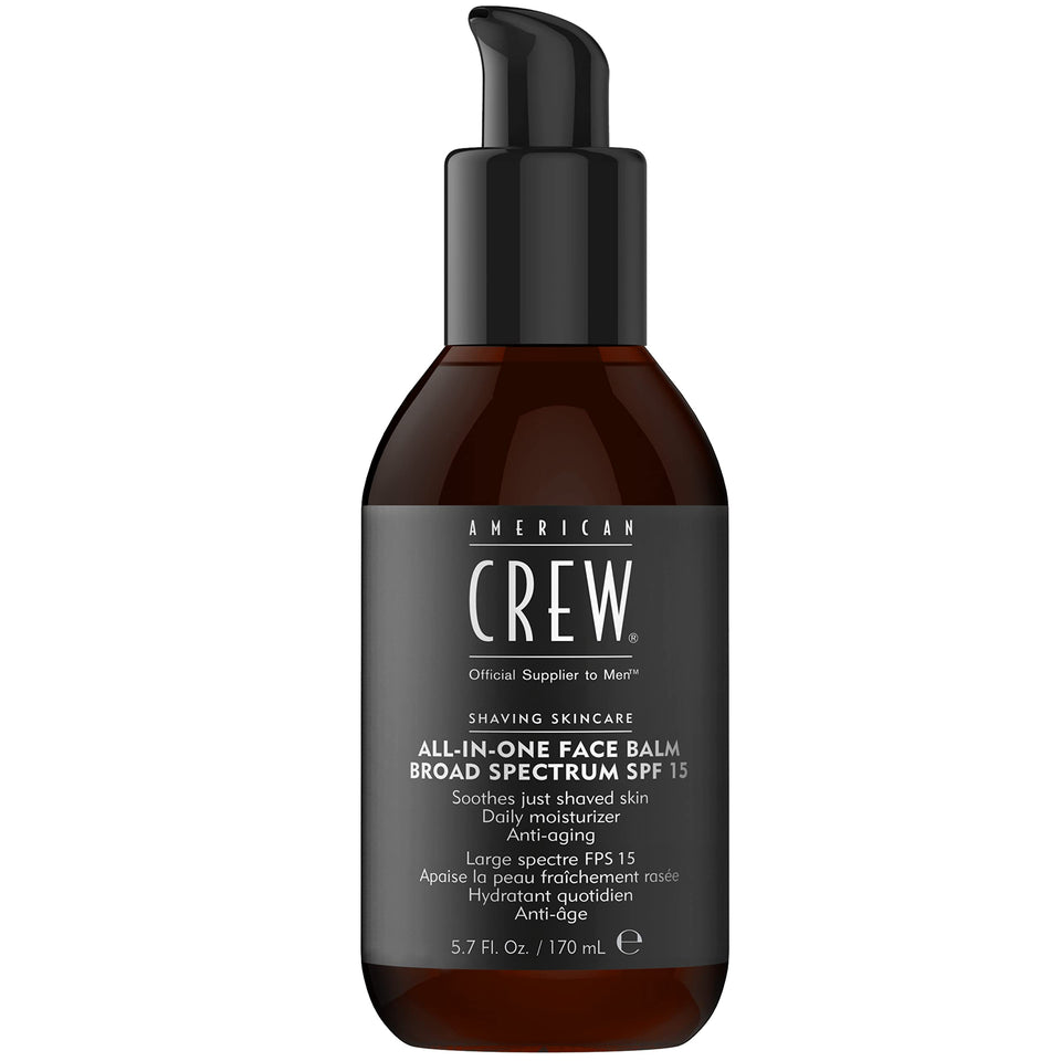 AMERICAN CREW front packaging showing sleek balm bottle for easy application