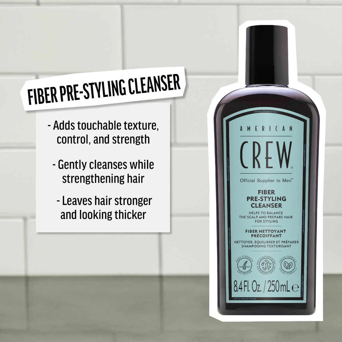 AMERICAN CREW pump dispensing shampoo foam demonstrating easy application