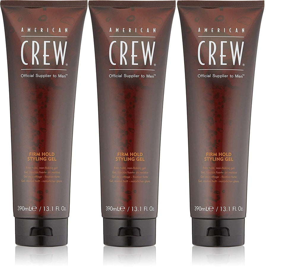 AMERICAN CREW front packaging showing three 13.1oz bottles and bold branding for easy stocking