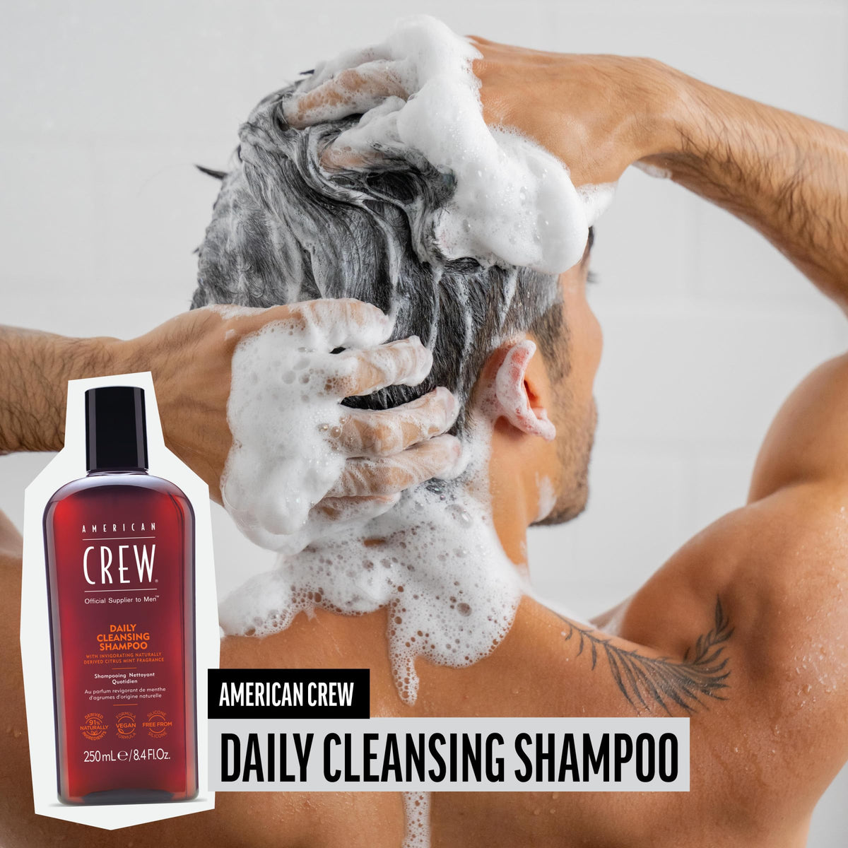 American Crew foam texture close-up showing gentle lather for effective oil removal