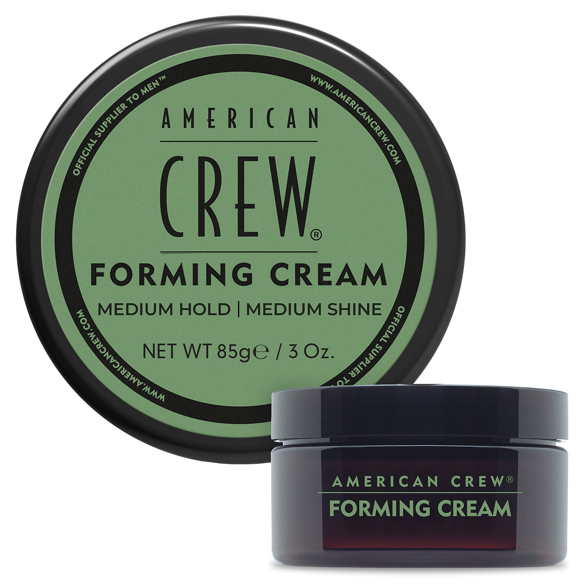 American Crew front packaging showing product and clear branding benefit: recognizable styling cream