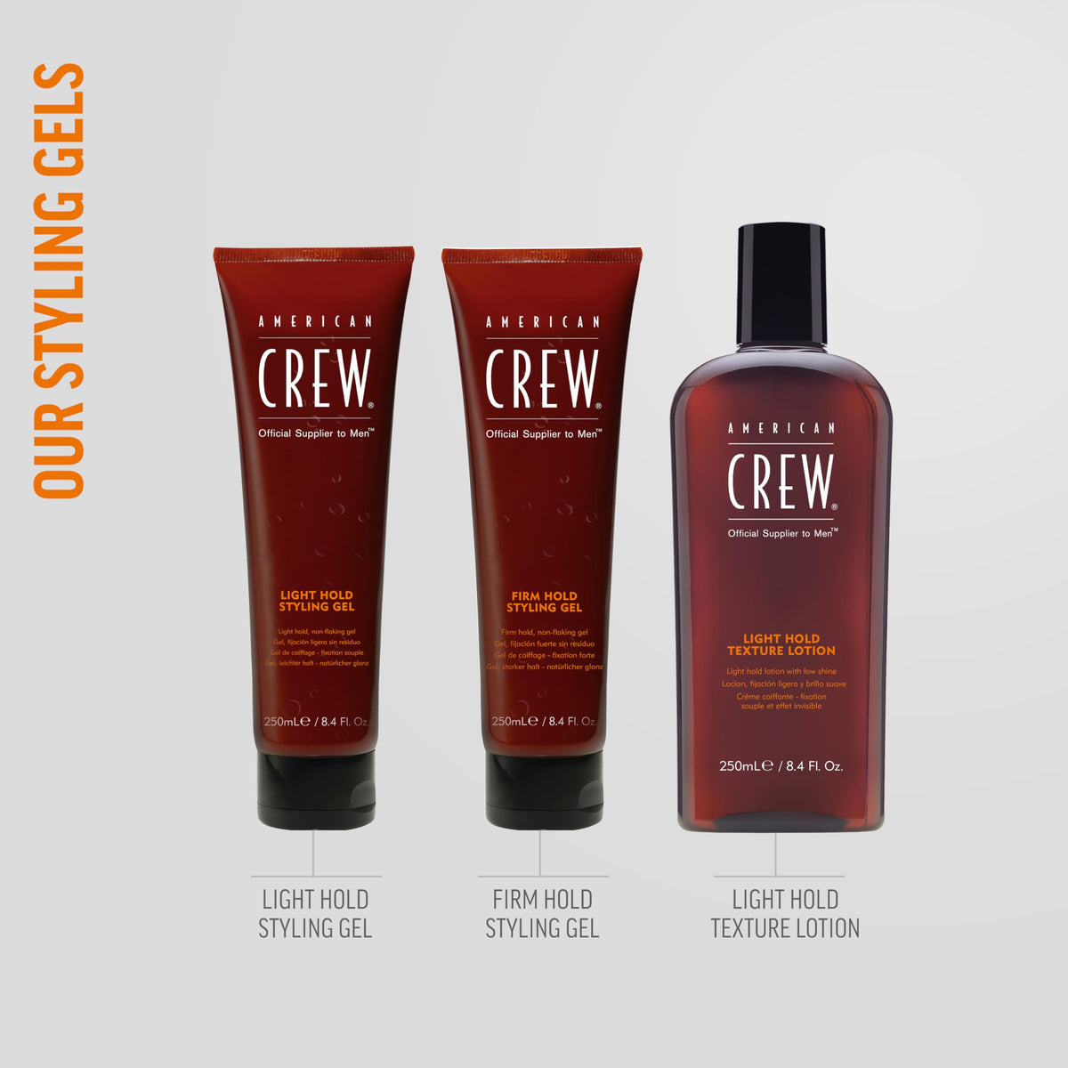 Close-up of American Crew label listing conditioning and hold benefits
