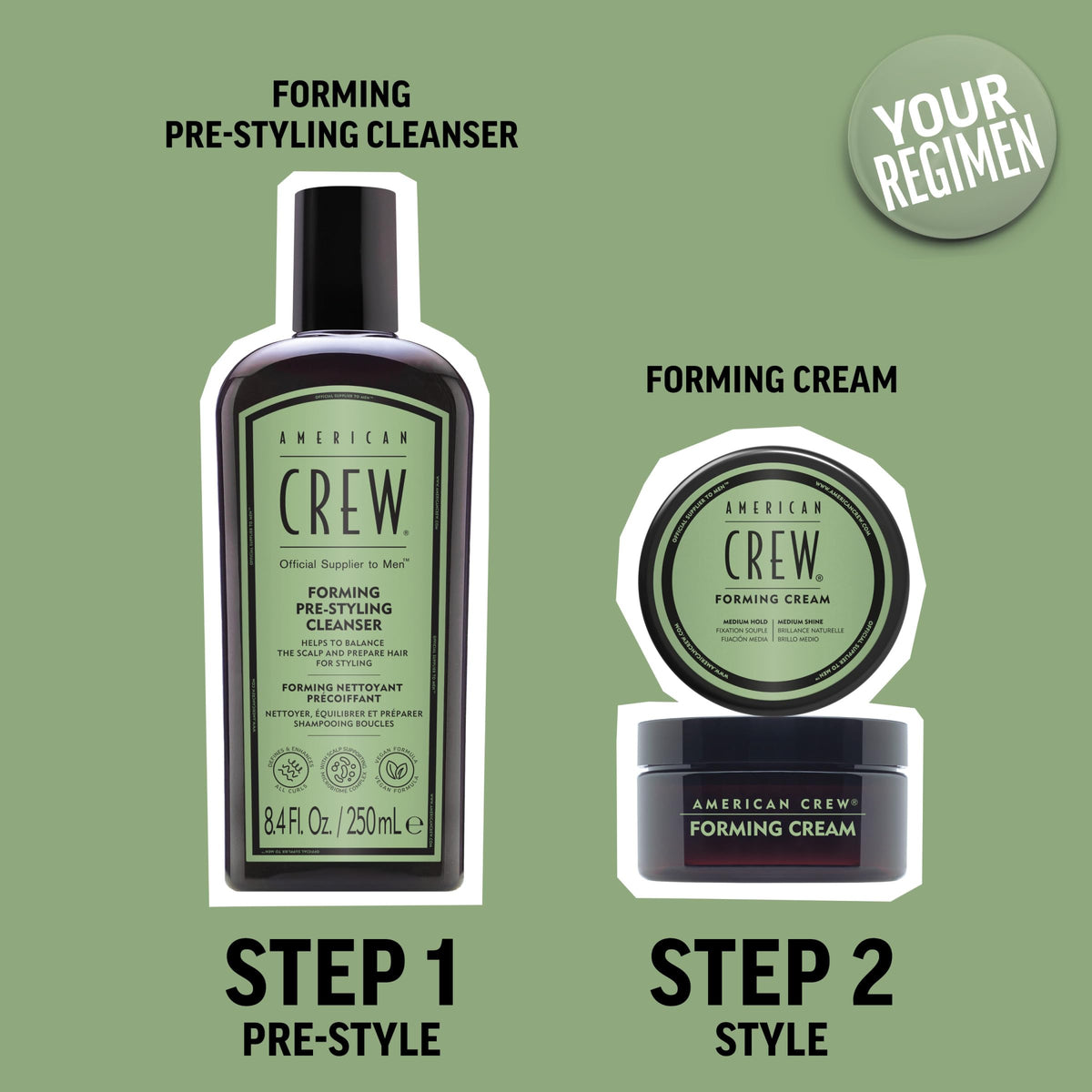 American Crew in-shower use image showing application and rinse benefits for styling prep