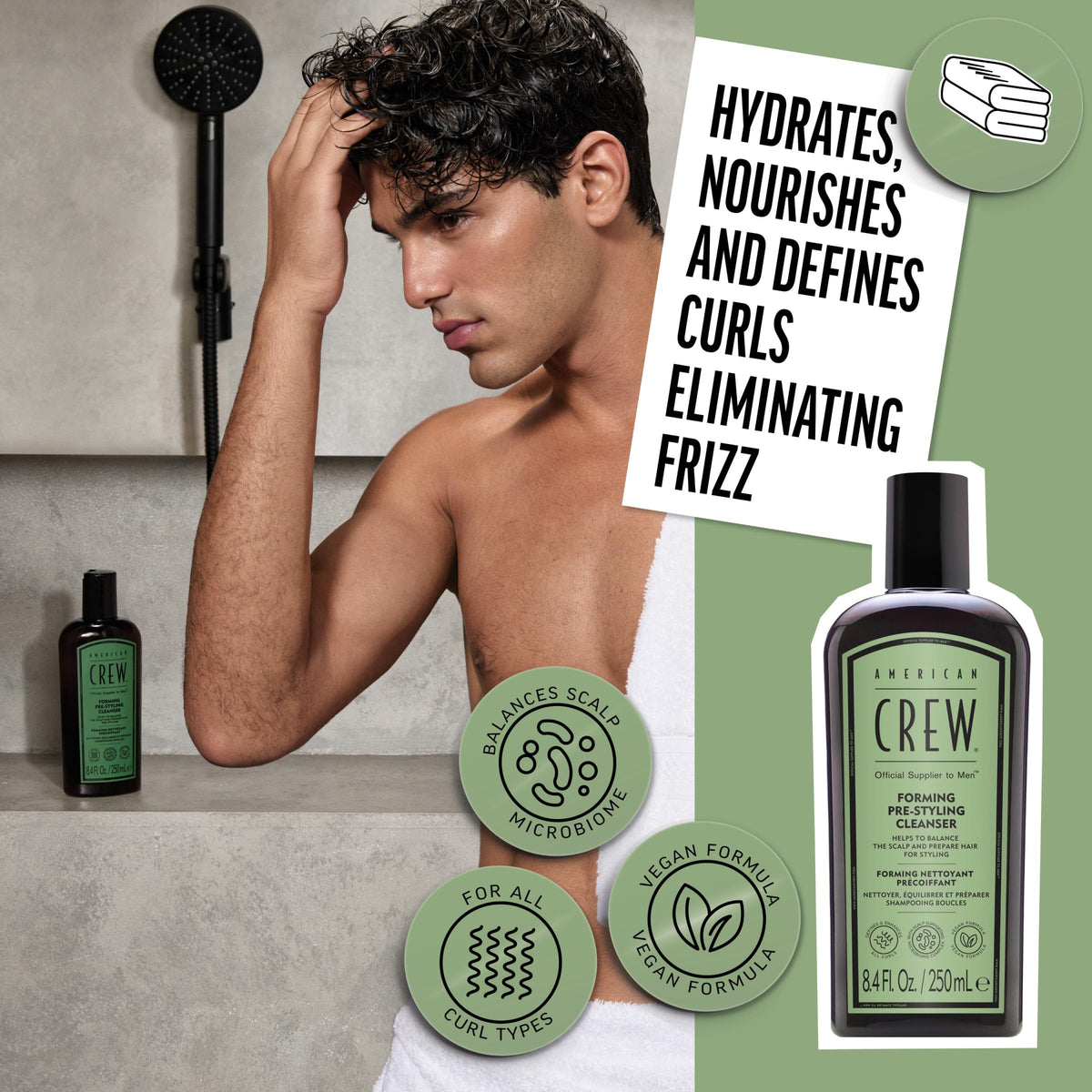 American Crew jojoba oil ingredient visual indicating natural hydration and frizz control