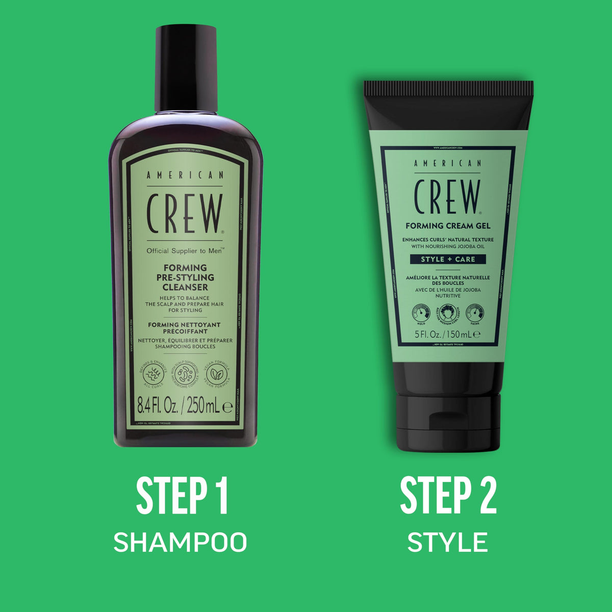 AMERICAN CREW on bathroom counter styled scene showing everyday grooming benefit