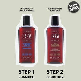 American Crew on bathroom shelf styled with grooming items, complements daily routine