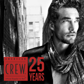 American Crew styled model with sleek side part illustrating high-hold shine