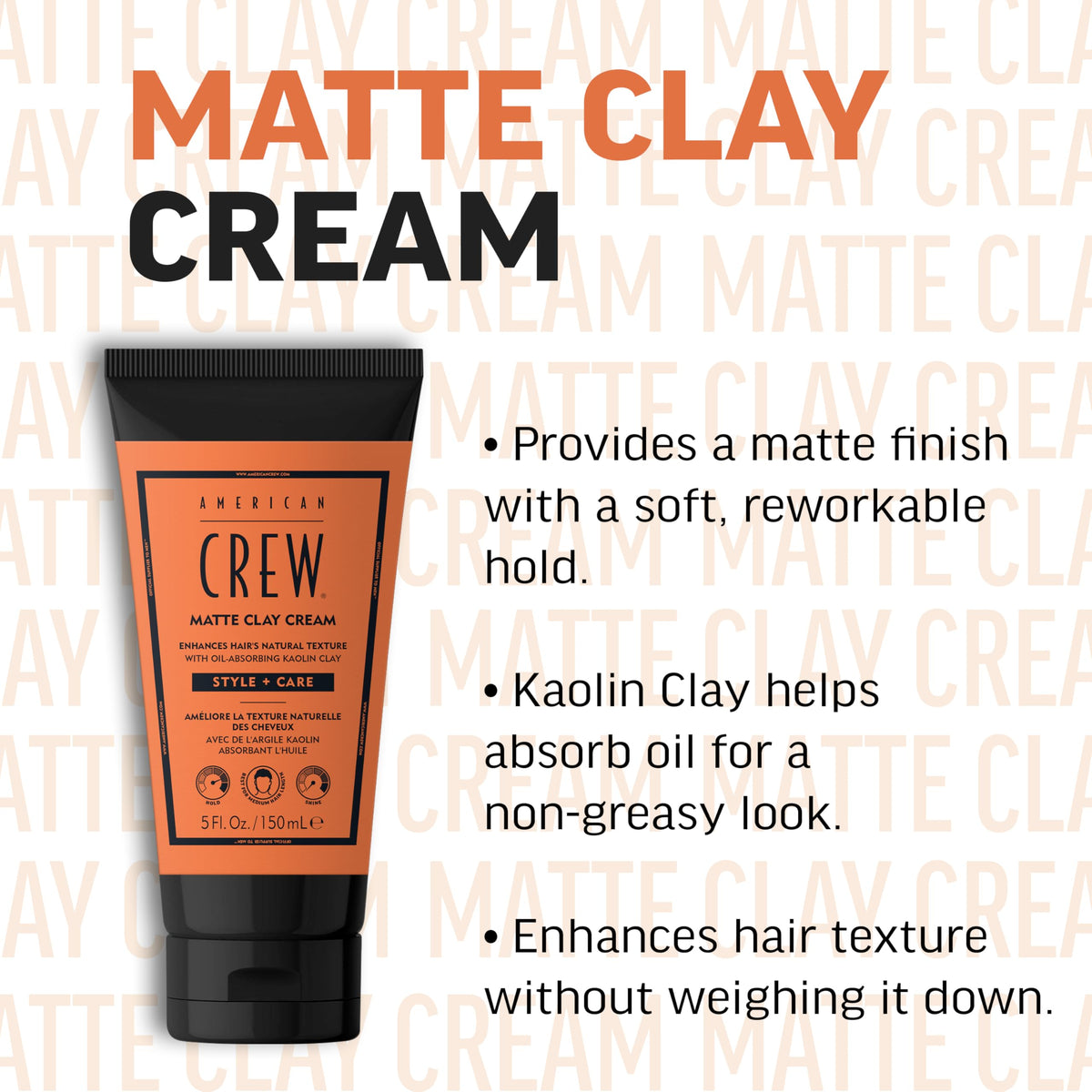 AMERICAN CREW applying clay cream in hands for easy, even distribution