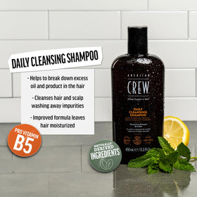 American Crew pump dispenser demonstrating easy one-handed shampoo control and convenience
