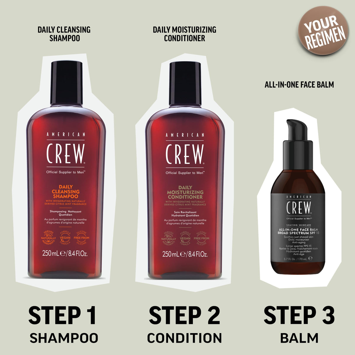 American Crew bottle size comparison showing 15.2 fl oz for value and lasting daily use