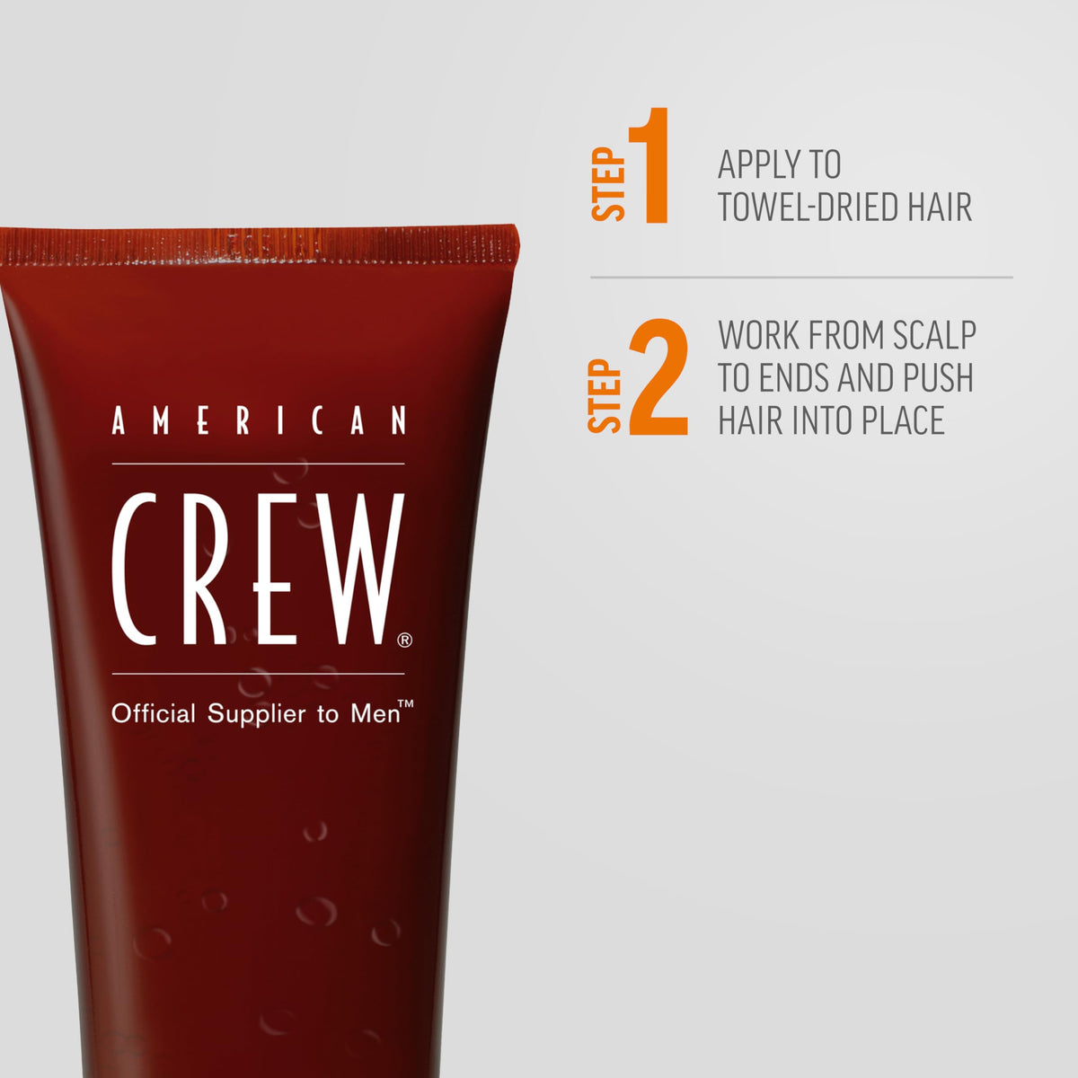 AMERICAN CREW styled slicked-back hair demonstrating firm hold