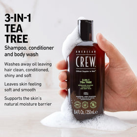 American Crew tea tree lather texture closeup showing effective cleansing benefit