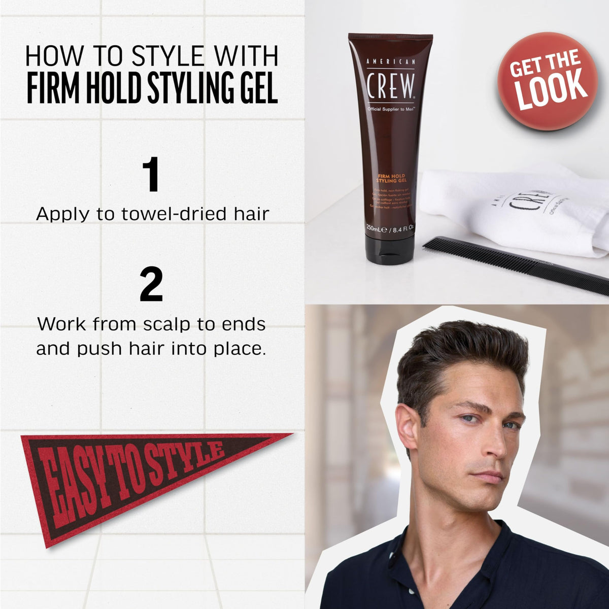 American Crew gel texture close-up demonstrating clear formula and smooth application