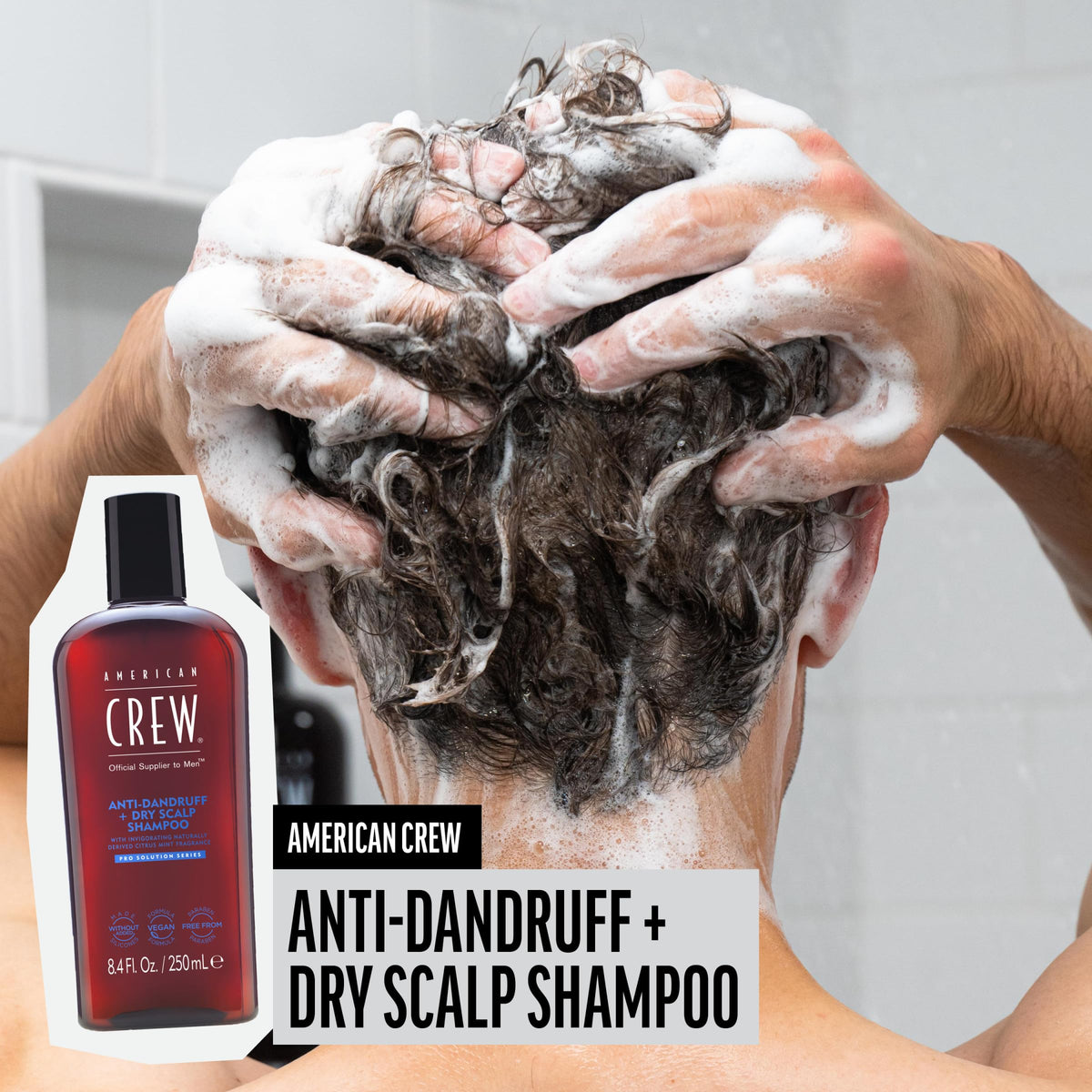 American Crew lather texture close-up, demonstrates gentle foaming and cleansing