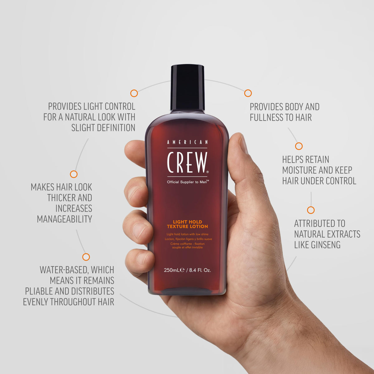 American Crew lotion texture close-up showing lightweight, non-greasy feel