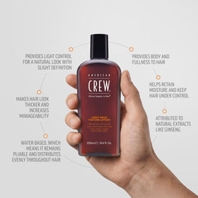 American Crew lotion texture close-up showing lightweight, non-greasy feel