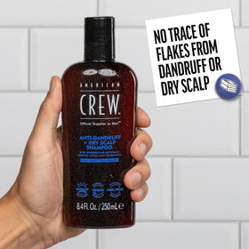 American Crew shampoo applied to scalp in shower, soothes itch and reduces flakes