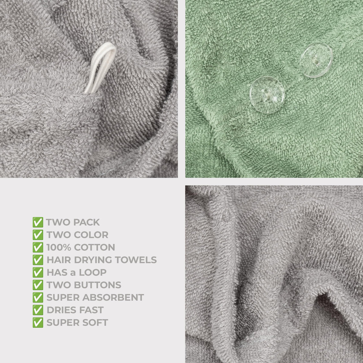 American Soft Linen folded sage and light gray towels stacked for neat storage and quick access