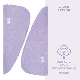 American Soft Linen turban wrap on wet long curly hair demonstrating hands-free drying, reduces-frizz benefit