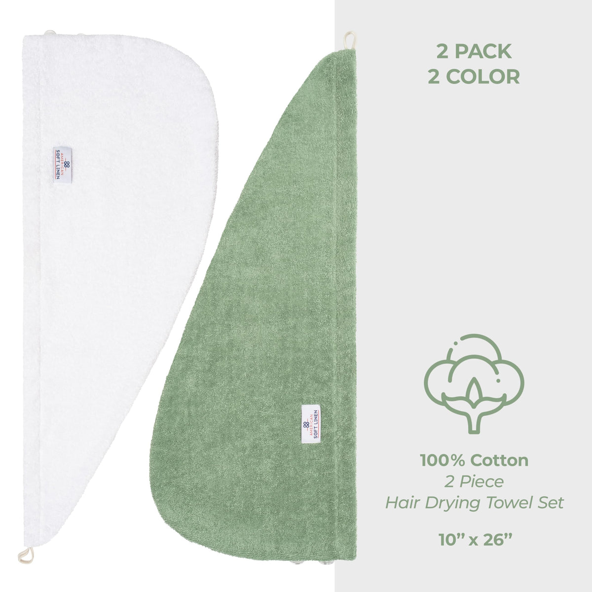 American Soft Linen model with long hair wrapped to show coverage and reduced friction
