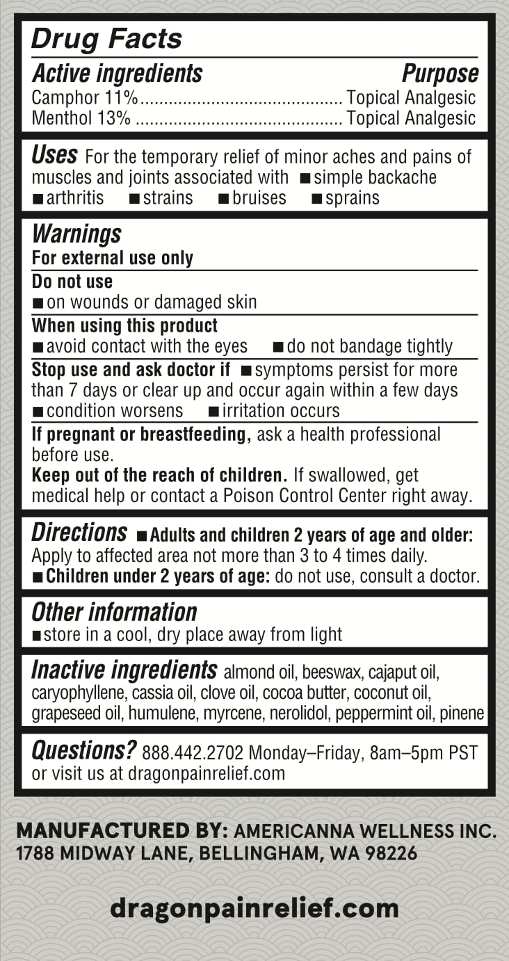 Americanna Wellness packaging back displaying manufacturing and ingredient panel
