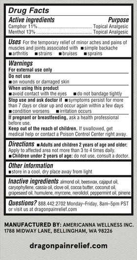 Americanna Wellness packaging back displaying manufacturing and ingredient panel